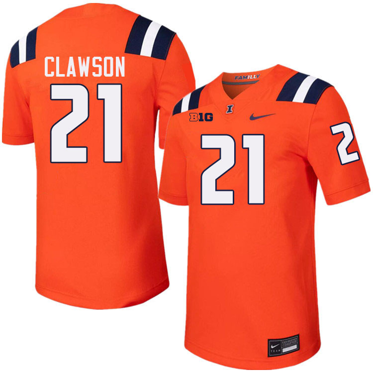 Men #21 Ben Clawson Illinois Fighting Illini College Football Jerseys Stitched-Orange